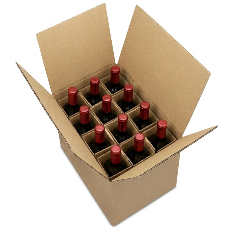 Caisse carton pour emballer 12 bouteilles de vin.